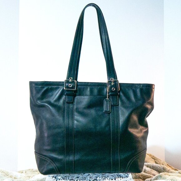 Y2K Vintage Coach Black Hampton Glove-tanned Leather Tote/Shoulder Bag Purse EUC - Picture 1 of 6